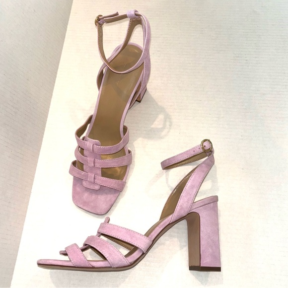 Ann Taylor Annetta‎ Suede Huarache block heel sandals Light Purple size 11 NEW - Picture 1 of 13